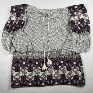 Umgee Women's Tunic Paisley Boho Tassel Bell 3/4 Sleeve Dress Cover Up Small‎